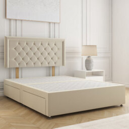 Bsspoke Nova Divan Bed Cream Plush Velvet With 24Inch Headboard & 4 Drawers No Mattress In Double King 4Ft 6Ft - thumbnail 1