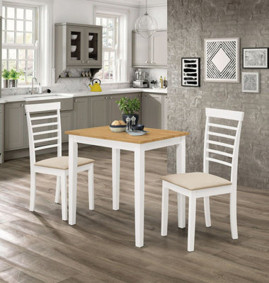 Hallowood Furniture Ledbury Small Dining Table With 2 Chairs In White Painted And Light Oak Finish - image 1