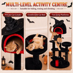 Pawhut Gothic Cat Tree, 155Cm Cat Tower With Sisal Scratching Posts, Black - thumbnail 5
