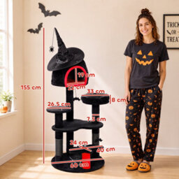 Pawhut Gothic Cat Tree, 155Cm Cat Tower With Sisal Scratching Posts, Black - thumbnail 3