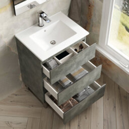 Banyetti Vatilla 600mm Floorstanding Vanity Unit With Lira Basin - Cemento Grey - thumbnail 3