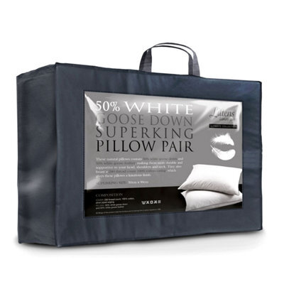 Littens Super King Size 50% Goose Down & Feather Pair Pillows 280Tc Cotton (50Cm X 90Cm) - image 1