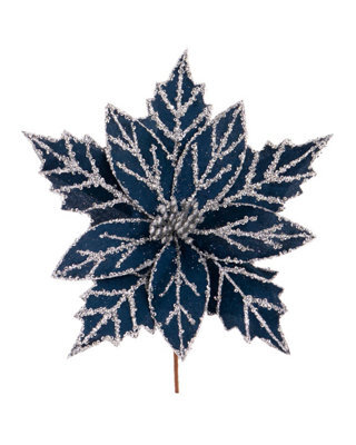 Werchristmas Navy Glitter Artificial Poinsettia Flower, 30 Cm - image 1