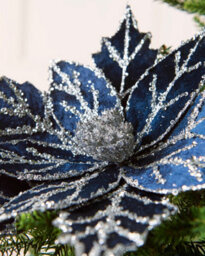 Werchristmas Navy Glitter Artificial Poinsettia Flower, 30 Cm - thumbnail 3
