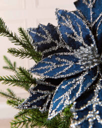 Werchristmas Navy Glitter Artificial Poinsettia Flower, 30 Cm - thumbnail 4