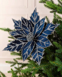 Werchristmas Navy Glitter Artificial Poinsettia Flower, 30 Cm - thumbnail 2