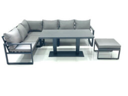 Fimous Aluminum Outdoor Garden Furniture Set Corner Sofa Big Footstool Adjustable Rising Lifting Dining Table Sets Dark Grey - thumbnail 2
