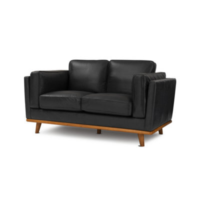 Valencia Artisan Leather Loveseat Sofa Black Nappa 11000 Top Grain Leather Alder Wood Legs And Frame - image 1