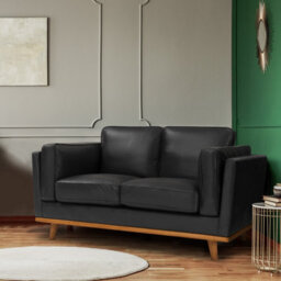 Valencia Artisan Leather Loveseat Sofa Black Nappa 11000 Top Grain Leather Alder Wood Legs And Frame - thumbnail 2