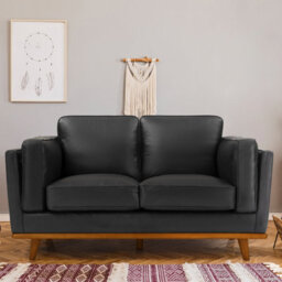Valencia Artisan Leather Loveseat Sofa Black Nappa 11000 Top Grain Leather Alder Wood Legs And Frame - thumbnail 4