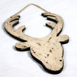 Shatchi 26Cm Cream Christmas Wooden Hanging Deer Head Wall Decoration Xmas Home Office Holiday Decorative Centrepiece - thumbnail 2