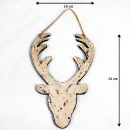 Shatchi 26Cm Cream Christmas Wooden Hanging Deer Head Wall Decoration Xmas Home Office Holiday Decorative Centrepiece - thumbnail 5