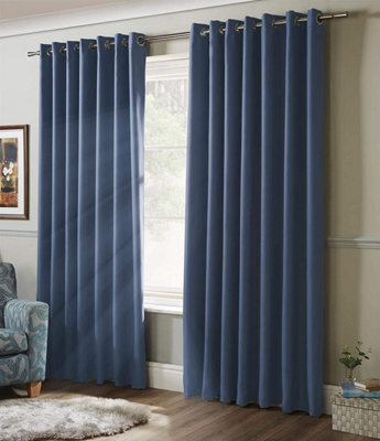 "Alan Symonds 100% Blackout Ring Top Curtains 90"" X 72"" Blue"