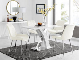Furniturebox Atlanta White High Gloss And Chrome 4 Seater Dining Table With Statement X Shaped Legs And 4 Cream Velvet Pesaro Chairs - thumbnail 1