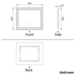 AVER-GROWTH Led Bathroom Mirror With Demister Pad Anti-Fog Dimmable Touch/wall Switch Portrait/landscape Wall Mounted 600X500mm - thumbnail 7