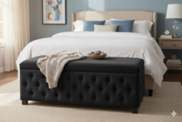 90Cm Wide Empire Ottoman Storage Box With Legs, Black Velvet Chesterfield Upholstered Ottoman Footstool Coffee Table - thumbnail 4