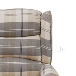 Home Detail Nairn Beige Tartan Recliner Chair High Backrest Winged Scroll Armrests Wooden Feet Manual Recline Footrest - thumbnail 4