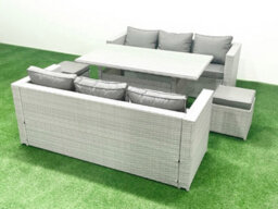 Fimous Rattan Garden Furniture Set 8 Seater Outdoor Sofa Set Dining Table 2 Small Stools Light Grey - thumbnail 1