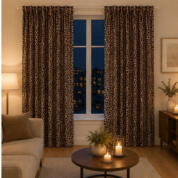 "Smart Living Luxury Elegant Polycotton Lepord Print Curtains- Natural - 66""x72""" - thumbnail 1