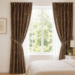 "Smart Living Luxury Elegant Polycotton Lepord Print Curtains- Natural - 66""x72""" - thumbnail 2
