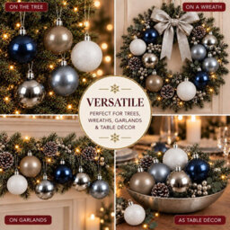 Decoris Pack Of 30 Christmas Tree Baubles Shatterproof White Silver Blue - thumbnail 8