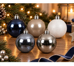 Decoris Pack Of 30 Christmas Tree Baubles Shatterproof White Silver Blue - thumbnail 5