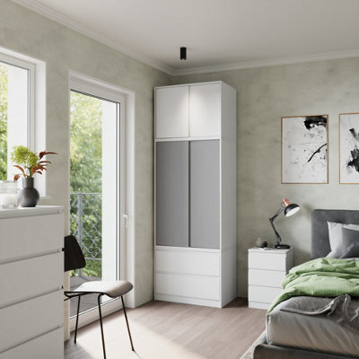 Urbn-Living Urbnliving 240Cm Contemporary Sliding Door Wardrobe With Hanging Rail White Carcass Grey Doors - image 1