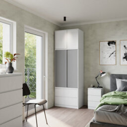 Urbn-Living Urbnliving 240Cm Contemporary Sliding Door Wardrobe With Hanging Rail White Carcass Grey Doors - thumbnail 1