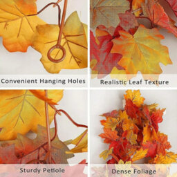 CLEFFNS 6Pcs Fall Garland Maple Leaf, 1.75M Hanging Vine Garland Artificial Autumn Foliage Garland Thanksgiving Decor For Home Party - thumbnail 9