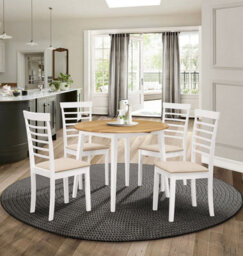 Hallowood Furniture Ledbury Drop Leaf Round Table Set With 4 Chairs In White Painted And Oak Finish
