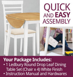 Hallowood Furniture Ledbury Drop Leaf Round Table Set With 4 Chairs In White Painted And Oak Finish - thumbnail 7