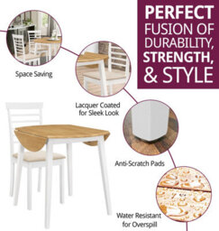 Hallowood Furniture Ledbury Drop Leaf Round Table Set With 4 Chairs In White Painted And Oak Finish - thumbnail 2