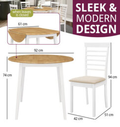 Hallowood Furniture Ledbury Drop Leaf Round Table Set With 4 Chairs In White Painted And Oak Finish - thumbnail 3