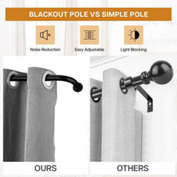 Ameha Blackout Metal Curtain Pole Extendable Heavy Duty Matt Black 160-300 Cm Curtain Rod - thumbnail 9