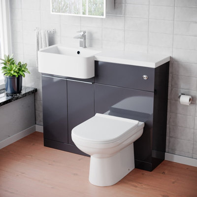 Nes Home 1000mm Anthracite Left Hand Freestanding Cabinet With Basin, Wc Unit & Toilet - image 1