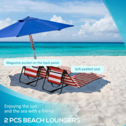 Outsunny Garden Beach Chair Mat, Sun Lounger Seats With Adjustable Back - thumbnail 4