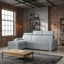 Oslo M 2Rlc Mdf Chipboard Corner Sofa Bed Universal Storage Adjustable Headrests Freestanding Back 235X170X85 Light Grey - thumbnail 1