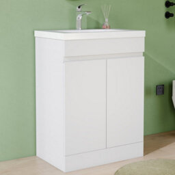 AVER-GROWTH 600mm Floor Standing Vanity Unit With Basin Matt White Thick Ceramic Sink Bathroom Storage Cabinet Set Freestanding