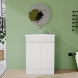 AVER-GROWTH 600mm Floor Standing Vanity Unit With Basin Matt White Thick Ceramic Sink Bathroom Storage Cabinet Set Freestanding - thumbnail 5