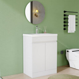AVER-GROWTH 600mm Floor Standing Vanity Unit With Basin Matt White Thick Ceramic Sink Bathroom Storage Cabinet Set Freestanding - thumbnail 2