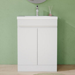 AVER-GROWTH 600mm Floor Standing Vanity Unit With Basin Matt White Thick Ceramic Sink Bathroom Storage Cabinet Set Freestanding - thumbnail 6