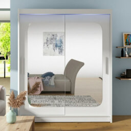 Westa Xii 150Cm Sliding Door Wardrobe With Mirrors Modern Bedroom Storage With Hanging Rails And Shelves White Rgb Led Colorful - thumbnail 3