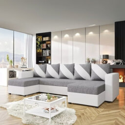 Astana U Shaped Corner Sofa Bed Storage Compartment Pull Out Sleep Function Bonell Springs White Grey - thumbnail 3