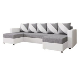 Astana U Shaped Corner Sofa Bed Storage Compartment Pull Out Sleep Function Bonell Springs White Grey - thumbnail 2