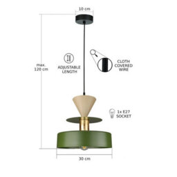 Luminosa Lighting Luminosa Valia Dome Pendant Ceiling Light Green, Beige 1X E27 - thumbnail 3