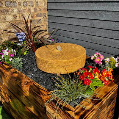 Outdoor Living UK Granite Millstone 50Cm Natural Stone Water Feature Without Cover Without Sump Kit