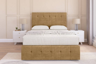 "Sloomy Cambridge Mink Plush Divan Bed Set 2 Drawers Right Side - 54"" Floor Standing & 12"" Footboard 2'6 Small Single" - image 1