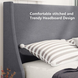Btm Single Bed 3Ft Soft Linen Grey Upholstered, Winged Headboard, Wood Slat Support - thumbnail 5
