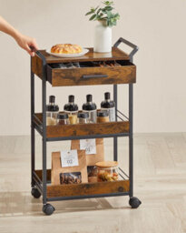 Songmics Vasagle Mobile Cart, 3-Tier Storage Solution With Drawer And Mesh Organizer For Multi-Room Use, Rustic Brown And Ink Black - thumbnail 1