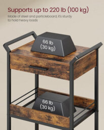 Songmics Vasagle Mobile Cart, 3-Tier Storage Solution With Drawer And Mesh Organizer For Multi-Room Use, Rustic Brown And Ink Black - thumbnail 4